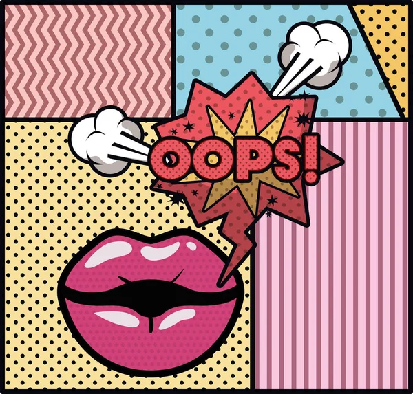 Mouth saying oops pop art style — Stock Vector