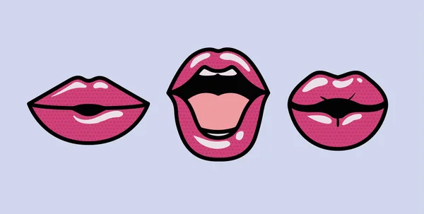 Set di bocche pop art style — Vettoriale Stock