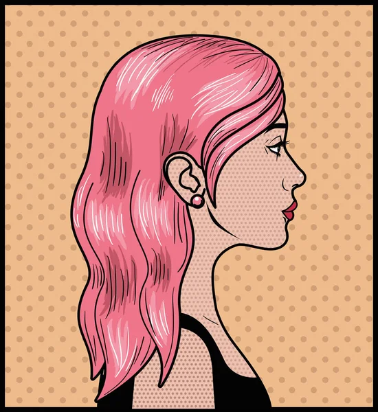 Mujer con pelo rosa pop estilo de arte — Vector de stock
