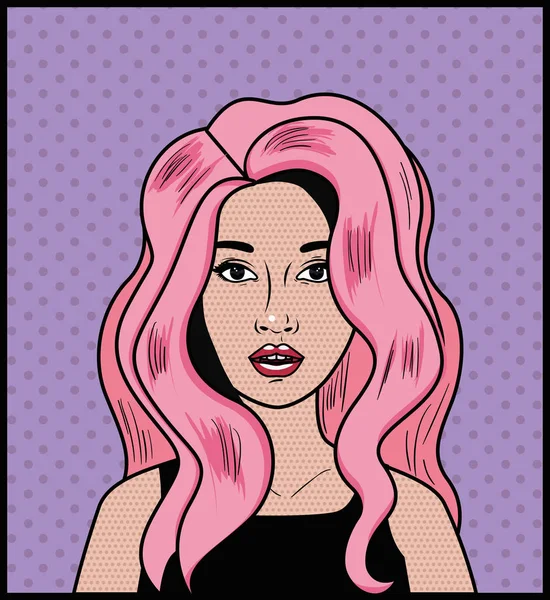 Mulher com cabelo rosa estilo pop art — Vetor de Stock