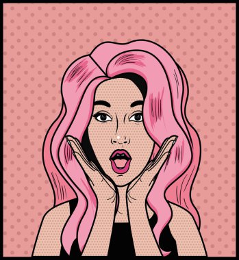 kadın pembe saç pop sanat tarzı ile