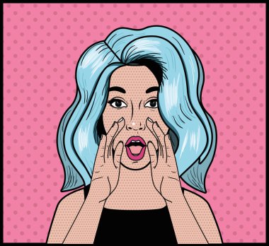 mavi saç pop sanat tarzı kadınla