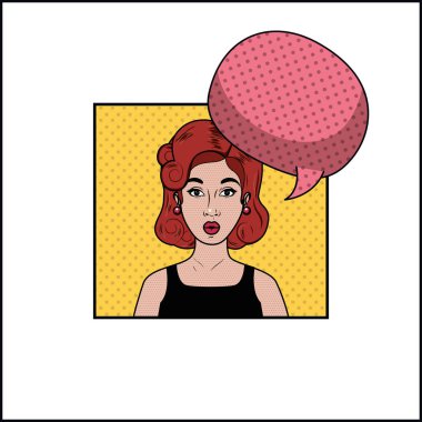 konuşma balonu pop sanat tarzı olan kızıl saçlı kadın