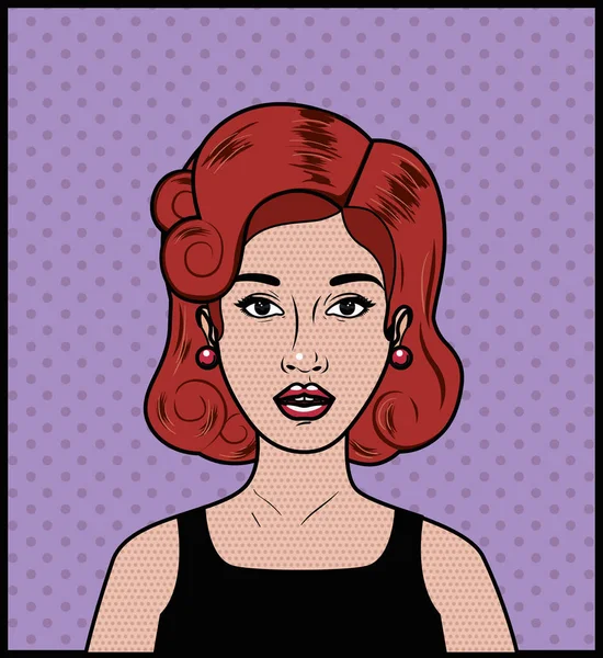 Pelirroja mujer pop estilo de arte — Vector de stock