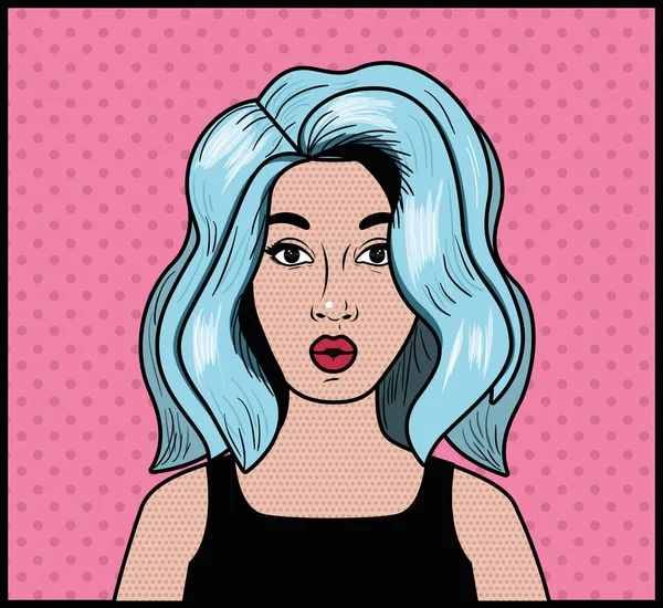 Mujer con pelo azul pop estilo de arte — Vector de stock