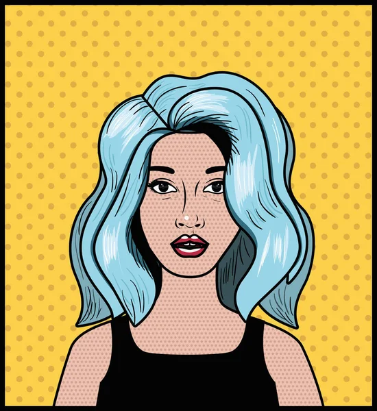 Mujer con pelo azul pop estilo de arte — Vector de stock