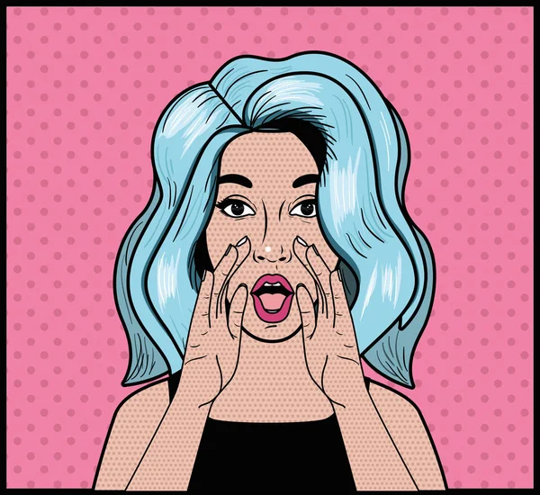 Mujer con pelo azul pop estilo de arte — Vector de stock