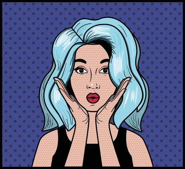 Kvinna med blå frisyr popkonst — Stock vektor
