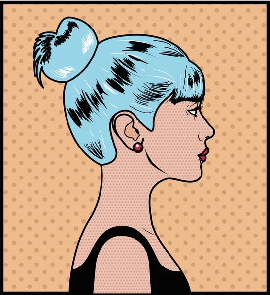 Frau mit blauen Haaren Pop Art Stil — Stockvektor