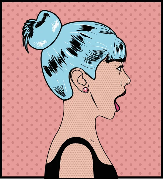 Mujer con pelo azul pop estilo de arte — Vector de stock