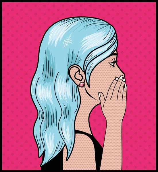 Mujer con pelo azul pop estilo de arte — Vector de stock