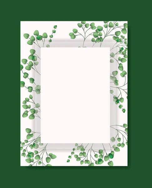 Card with square frame and laurel leafs — Stock Vector