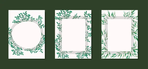 Cards with geometric frame and laurel leafs — Stock Vector