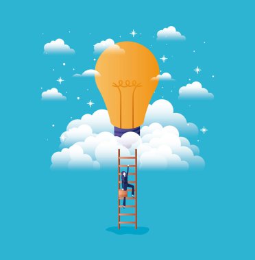 iş kadını merdivenden ile ışık ampul