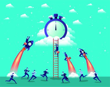 ile Chronometre işadamları roket içinde uçan başlamak yukarıya