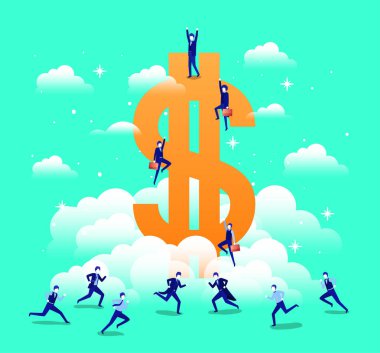 iş adamları gökyüzünde dolar simgesiyle