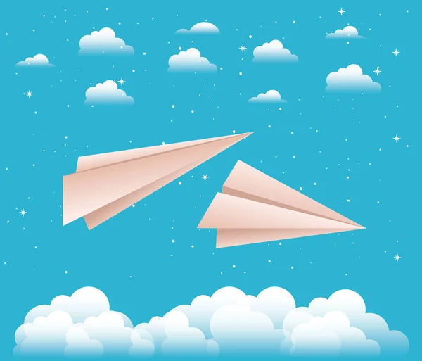 紙飛行機と空 — ストックベクタ