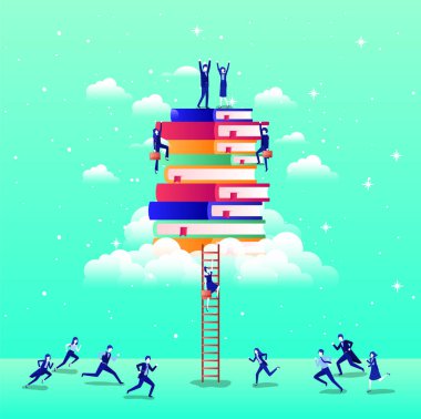 ders kitapları gökyüzünde ile iş insanlar takım