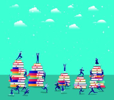 ders kitapları gökyüzünde ile iş insanlar takım