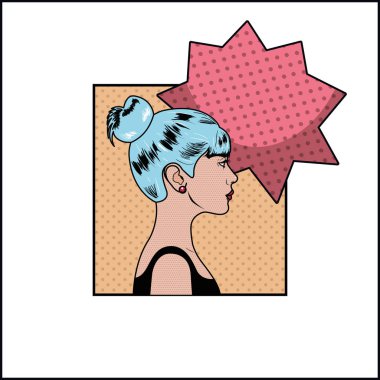 mavi saç ve konuşma balonu pop sanat tarzı kadınla