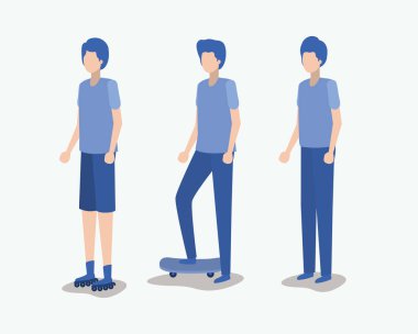 Grup Genç erkek avatarlar karakter vektör çizim tasarım