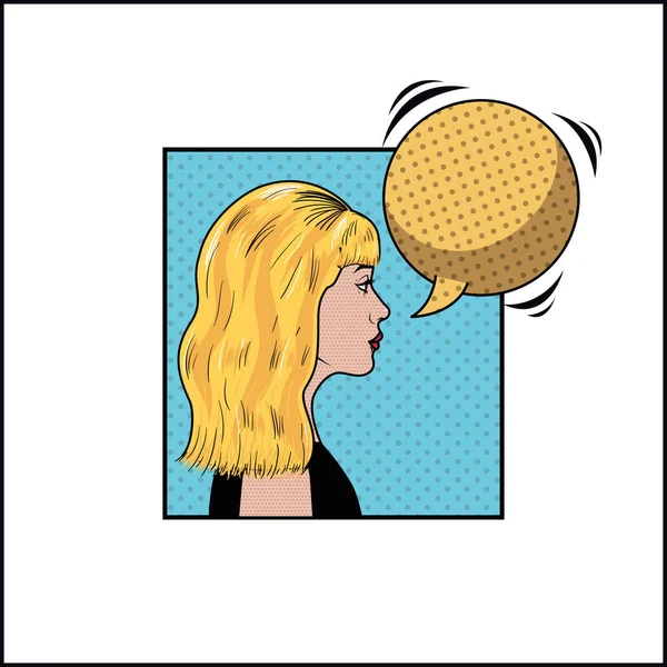 Femme blonde avec la parole bulle style pop art — Image vectorielle