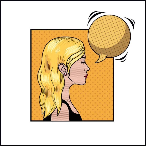 Femme blonde avec la parole bulle style pop art — Image vectorielle
