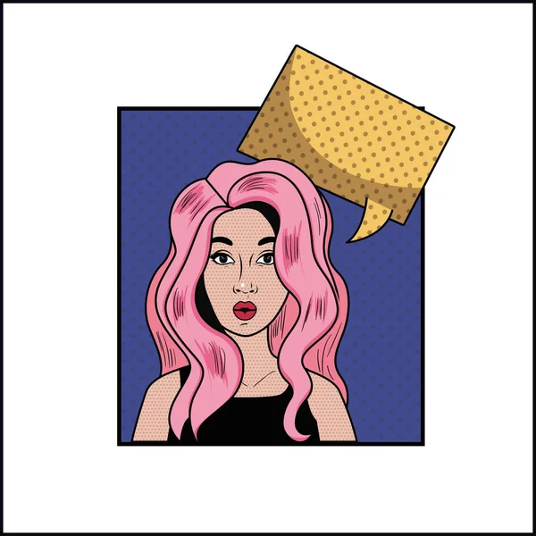 Kvinne med rosa hår og taleboble popkunst – stockvektor