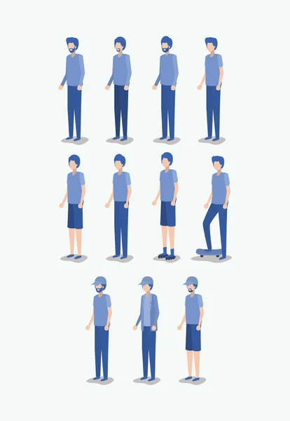 Groupe de jeunes hommes avatars personnages — Image vectorielle