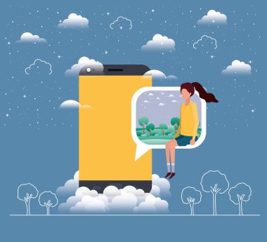 konuşma balonu kadın ile Smartphone