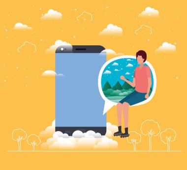 Smartphone ile konuşma balonu oturmuş çocuk