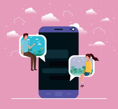 konuşma balonu oturmuş çift ile Smartphone