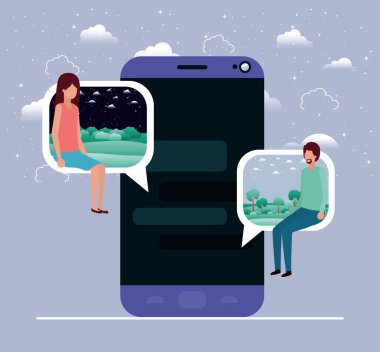 konuşma balonu oturmuş çift ile Smartphone