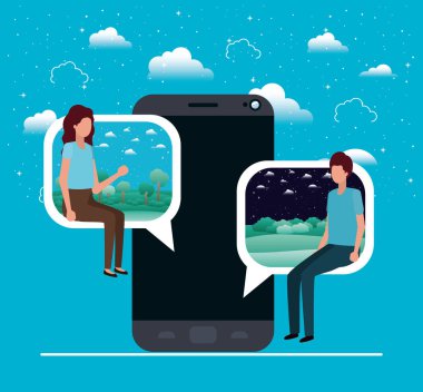 konuşma balonu oturmuş çift ile Smartphone