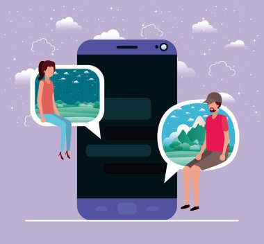 konuşma balonu oturmuş çift ile Smartphone