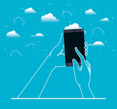gökyüzünde Smartphone kullanarak eller