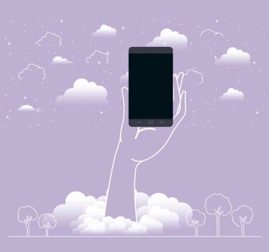 El Smartphone gökyüzünde kaldırma