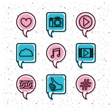 konuşma balonları ile sosyal medya eğilim Icons set