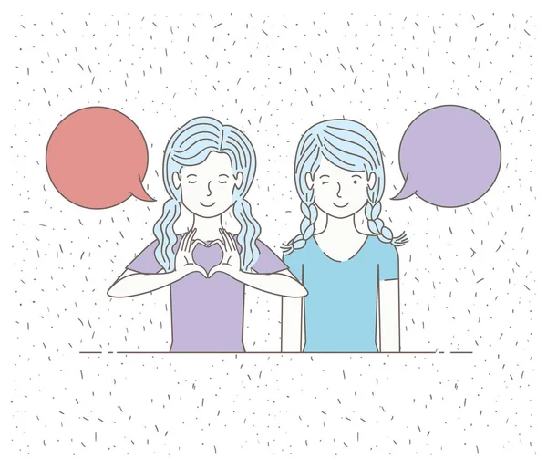 Couple de filles parler avec des bulles d'expression — Image vectorielle