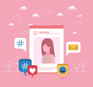 kadın içindeki acount eğilim ile resim vektör çizim tasarım Icons set