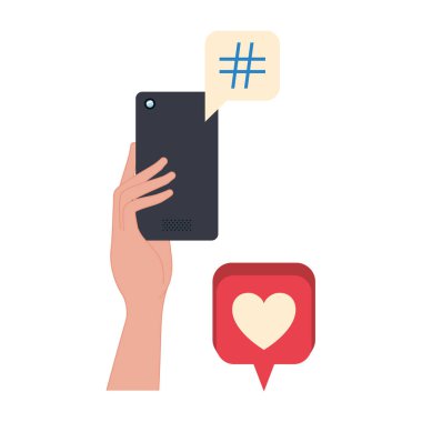 Smartphone ve konuşma ile el bubble simgeler