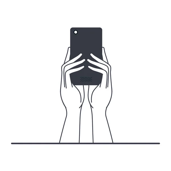 Mãos com ícone de telefone inteligente isolado — Vetor de Stock