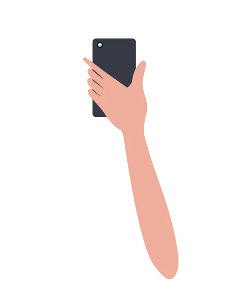 Hand met slimme telefoon geïsoleerd pictogram — Stockvector