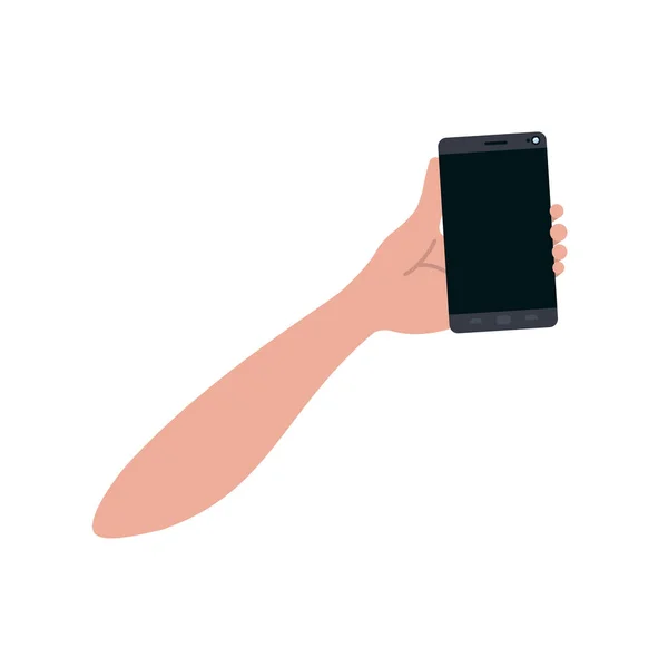 Mano con teléfono inteligente icono aislado — Vector de stock