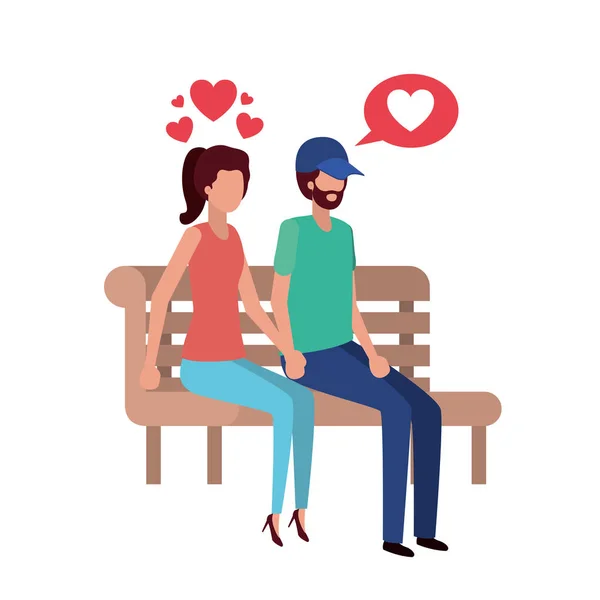 Paar sitzt auf Parksessel mit Herz-Charakter — Stockvektor
