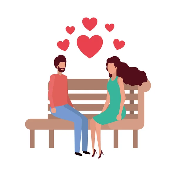 Ζευγάρι κάθεται σε καρέκλα πάρκο με καρδιές χαρακτήρα — Διανυσματικό Αρχείο