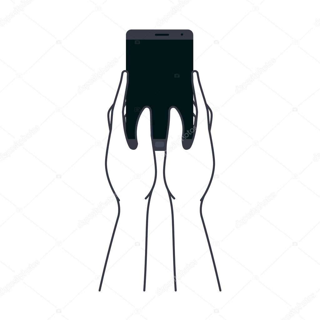 hands with smart phone isolated icon