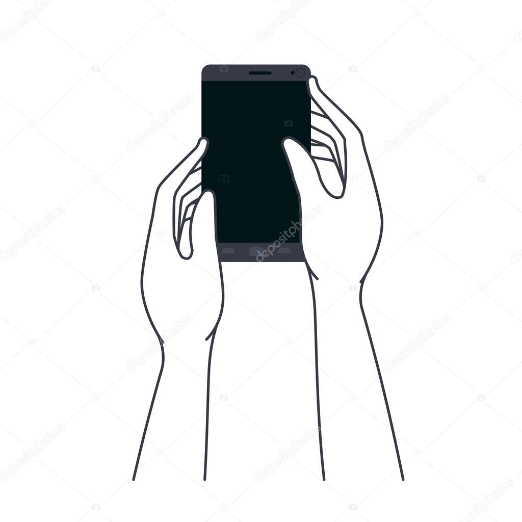 hands with smart phone isolated icon vector illustration desing