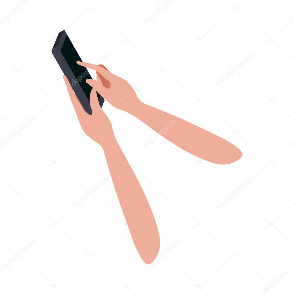 hands with smart phone isolated icon