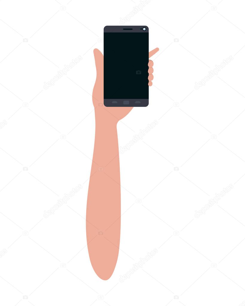 hand with smart phone isolated icon